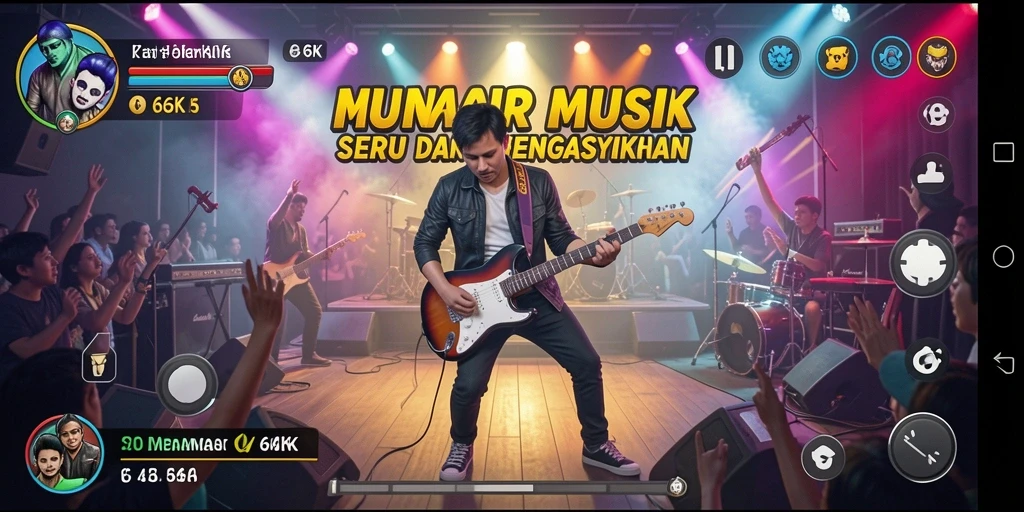 Screenshot gameplay 66K menampilkan antarmuka permainan musik yang interaktif dan menarik.
