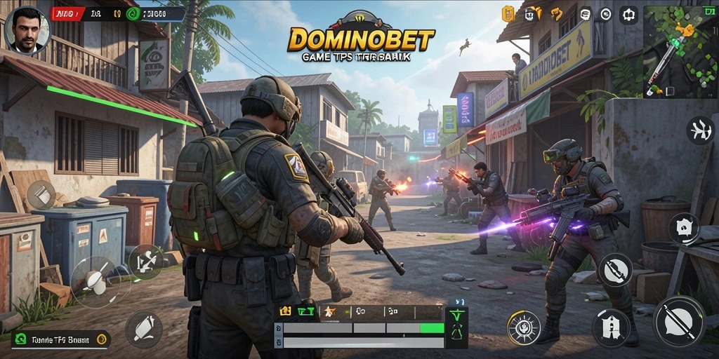 Screenshot gameplay DOMINOBET dengan aksi seru dalam TPS.