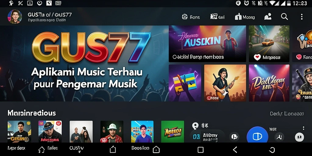 Tampilan menarik dari gameplay musik GUS77 dengan lirik dan playlist.