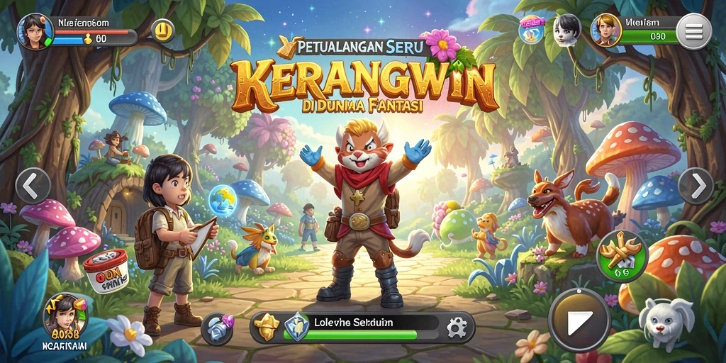 Tangkapan layar KERANGWIN menampilkan dunia petualangan yang menakjubkan.
