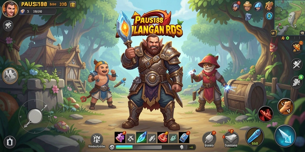Screenshot gameplay PAUS188 menampilkan pertarungan yang intens di dunia fantasi.