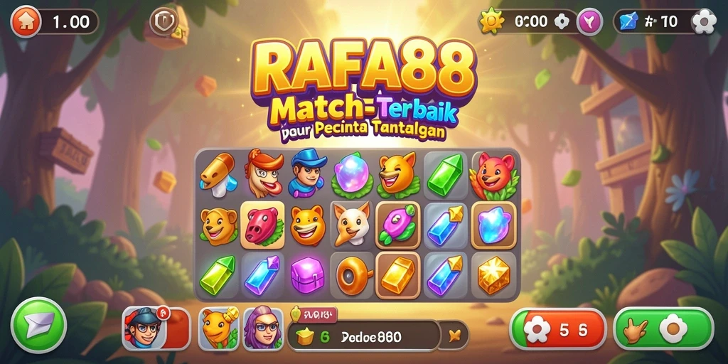 Screenshot utama RAFA88 menampilkan gameplay Match-3 yang memikat.