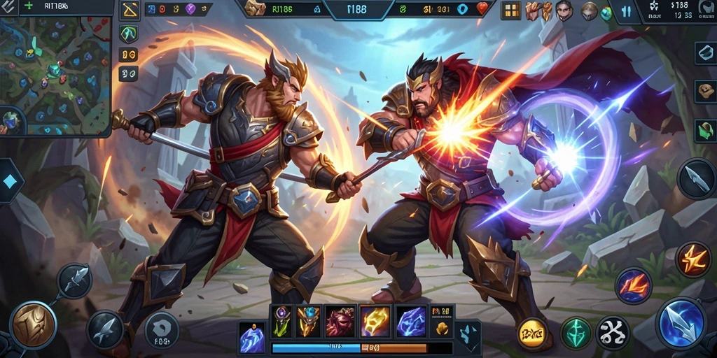 Screenshot utama RI188 menampilkan pertarungan mendebarkan di arena MOBA.