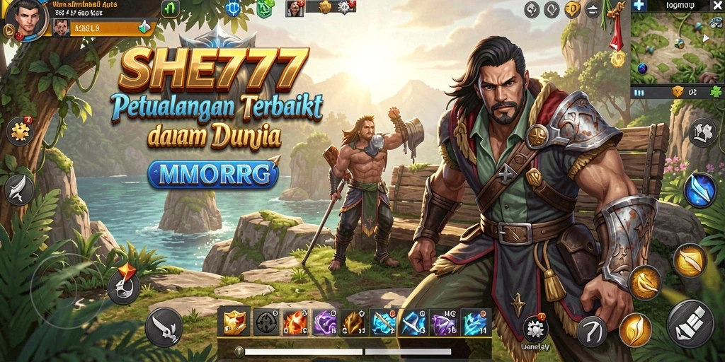 Tampilan gameplay menakjubkan dari SHE777 yang menunjukkan aksi MMORPG.