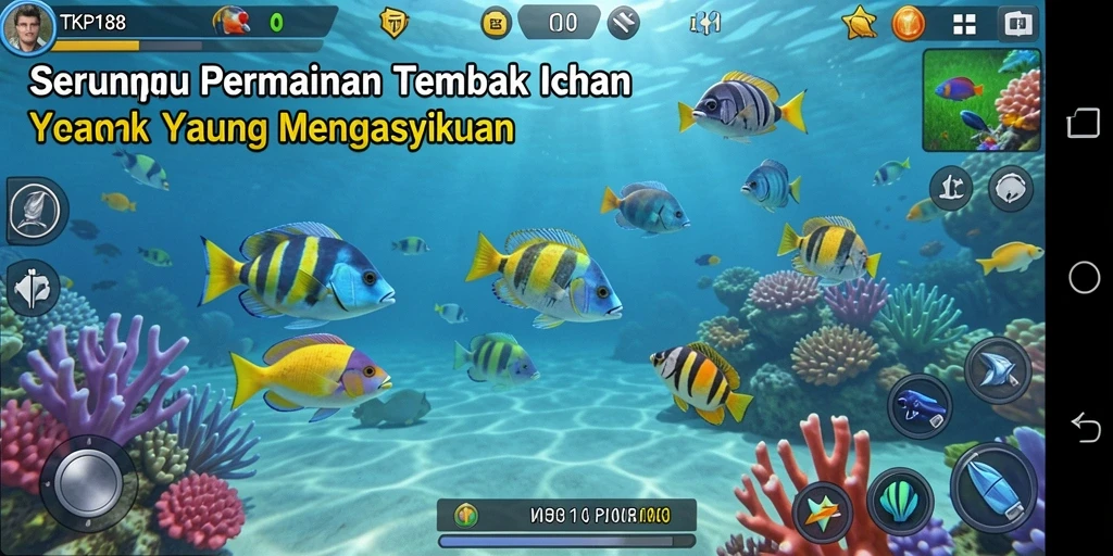 Screenshot gameplay TKP188 dengan aksi tembak ikan yang seru.