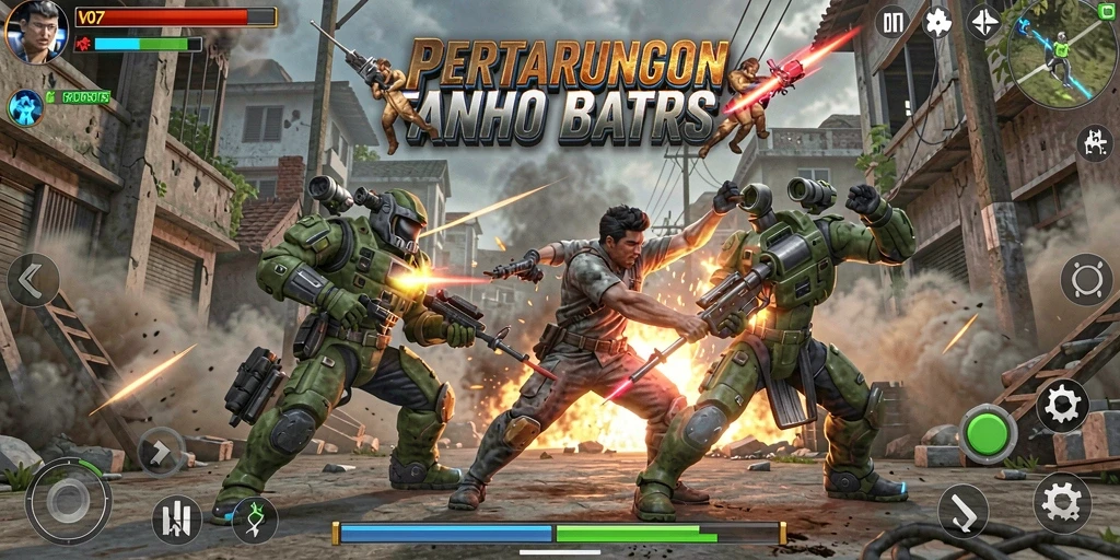 Tampilan gameplay seru di arena pertarungan V07.