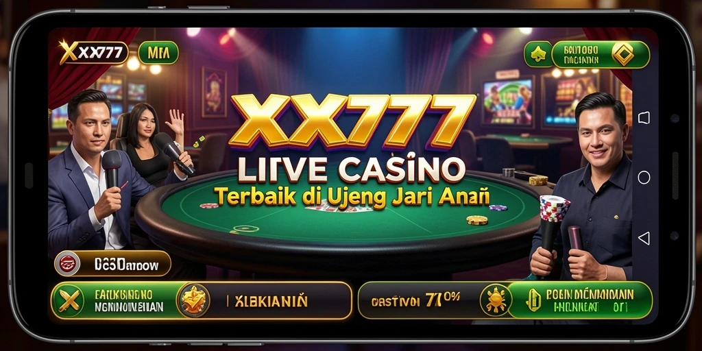 Screenshot utama XXX777 menampilkan dealer profesional dan gameplay yang mendebarkan.
